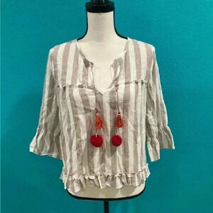 Misa Marion Tassel Blouse striped linen blend top in size small